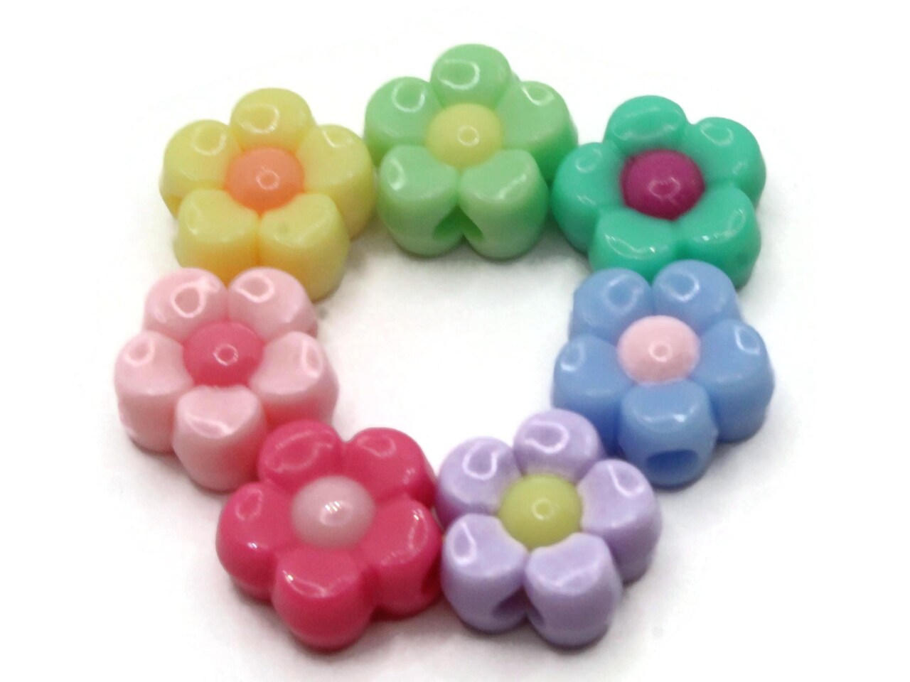 50 11mm Mixed Color Flower Large Plastic Acrylic Daisy Plant Beads